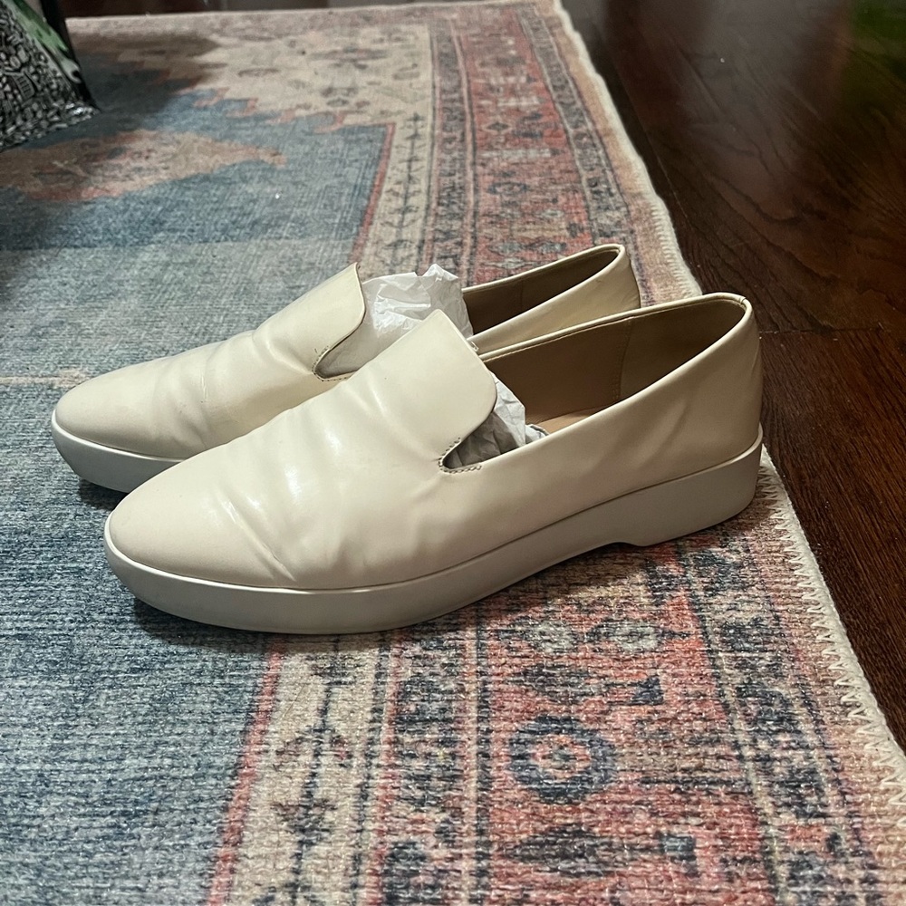 Donna Karan white loafers